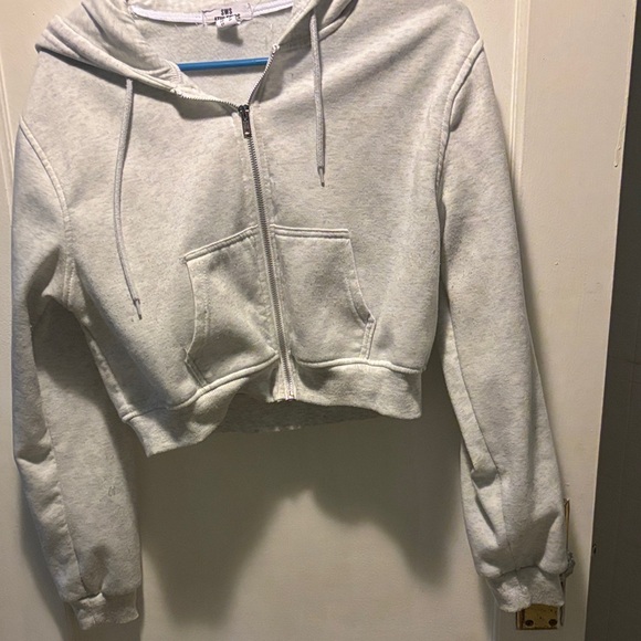 Women's Gray Hoodie Sweater, soft/warm/ chopped top - Picture 2 of 3